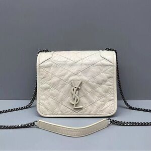 Yves Saint Laurent White Quilted Crossbody Bag with Silver Chain